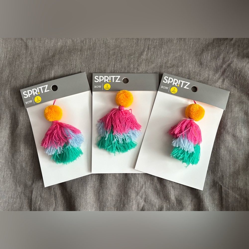Spritz Multicolor Pom Pom Tassel Bow Charm, 3 pack, NIP